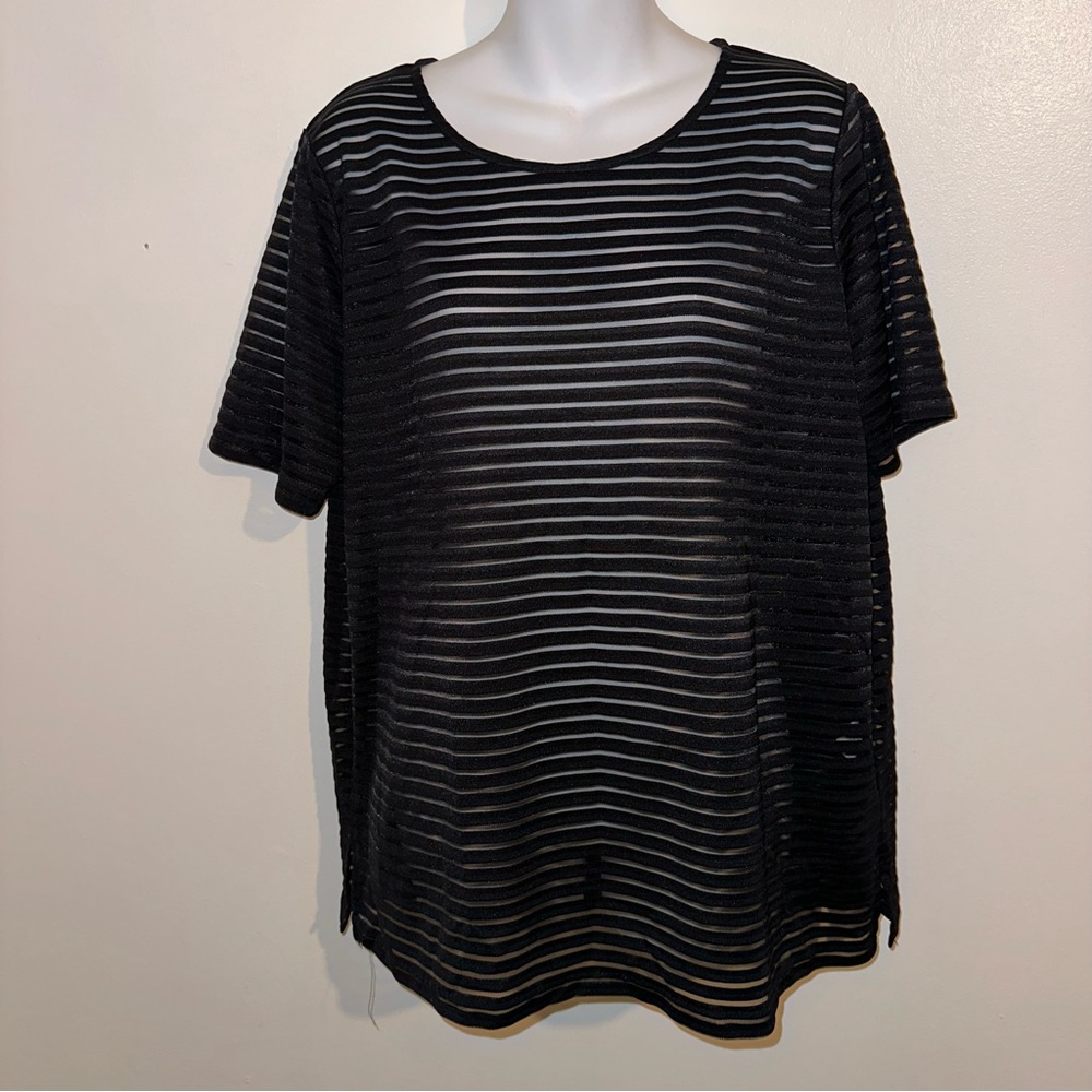 Halogen Women’s Sheer Panel Stripe Black Top size XL